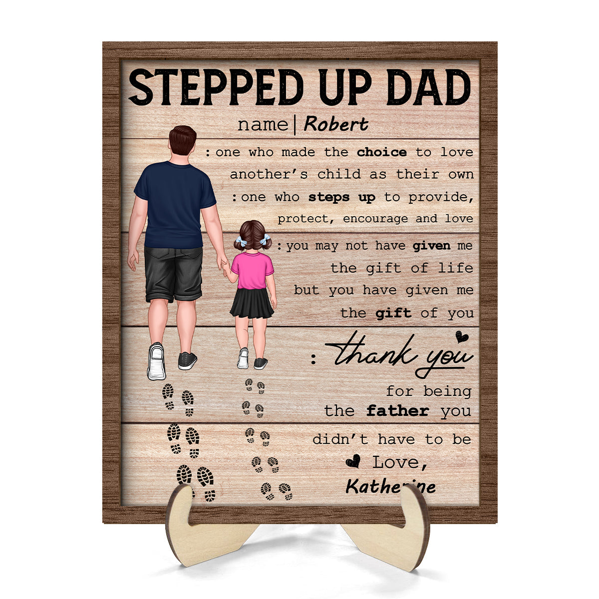 Stepped Up Dad Happy Gift Personalized 2-Layer Wooden Plaque