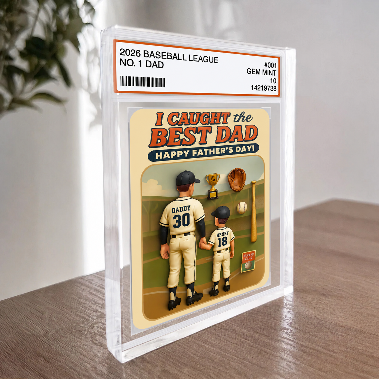 I Caught the Best Dad Baseball Trading Card Personalized Acrylic Block Plaque, Gift for Dad, Gift for Husband