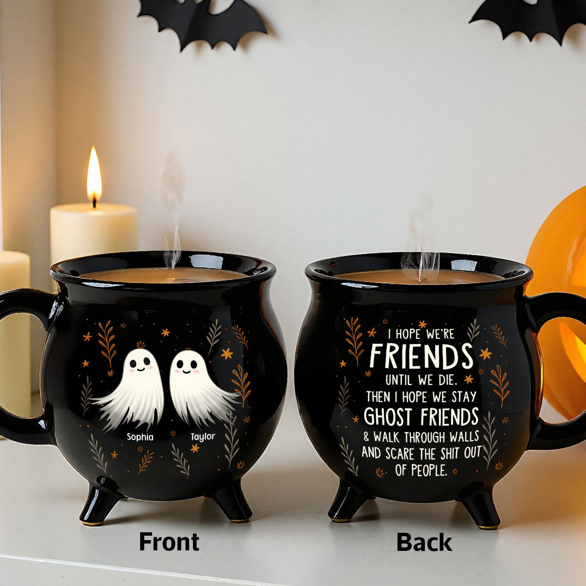 Halloween Ghost Friends Besties Personalized Ceramic Cauldron Mug
