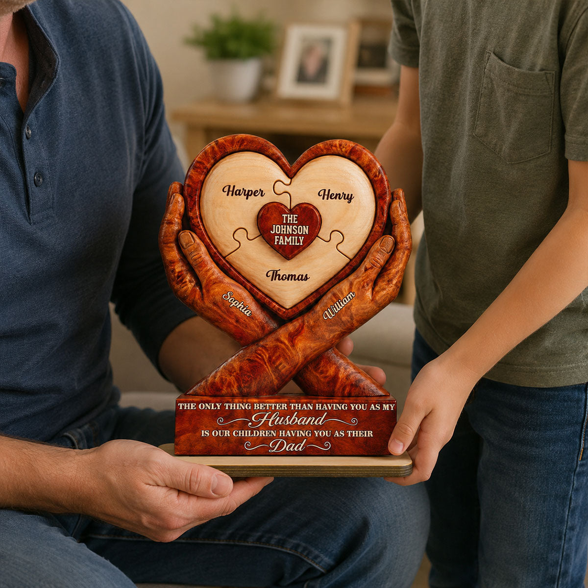 Our Children Having You As Their Dad 2D Flat Printed - Personalized 2-Layered Wooden Plaque - Gift For Husband