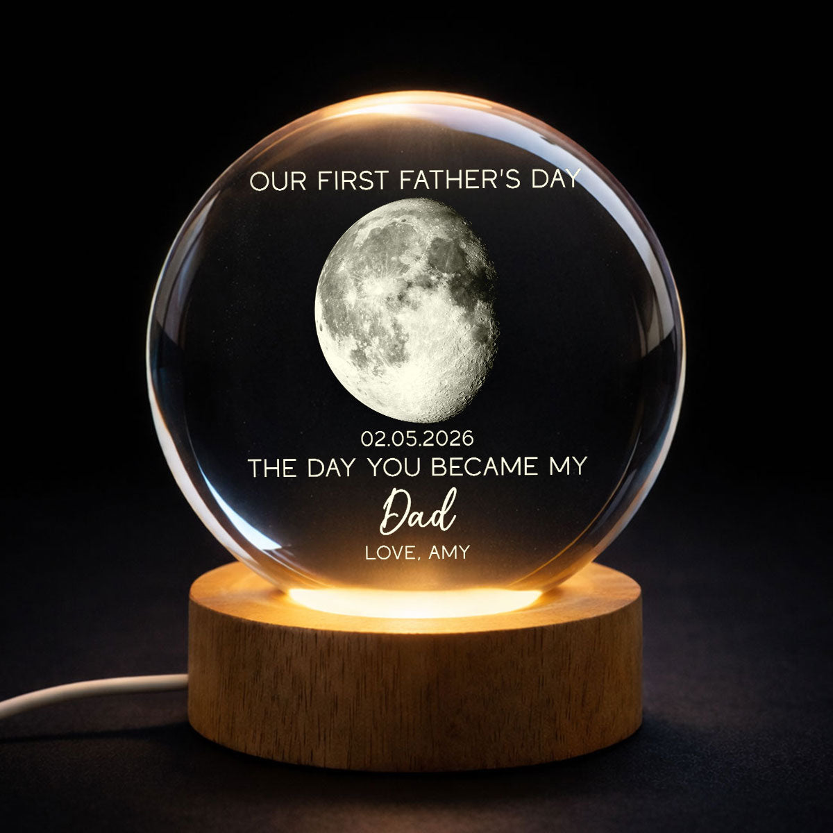 The Day You Became My Dad Custom Moon Phase First - Personalized Crystal Ball LED Night Light - First Gift For New Dad