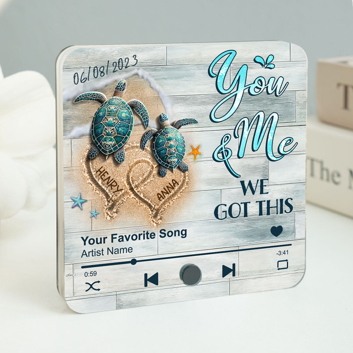 I Found You & You Found Me Sea Turtles Personalized Music Fridge Magnet, Gift For Couple