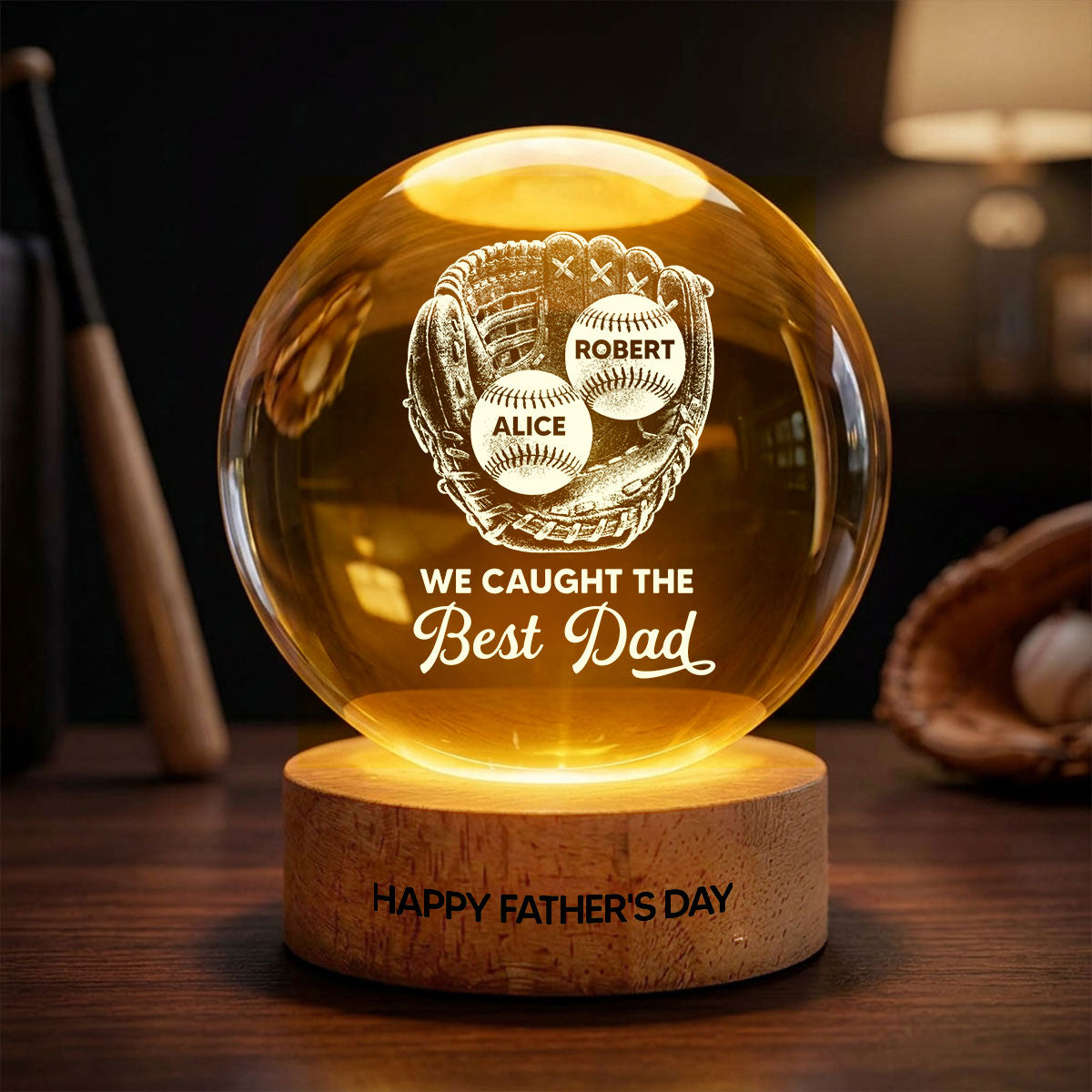 We Scored The Best Dad - Personalized Crystal Ball LED Night Light - Gift For Sport Dad | Soccer, UK Football, Baseball, Basketball, American Football