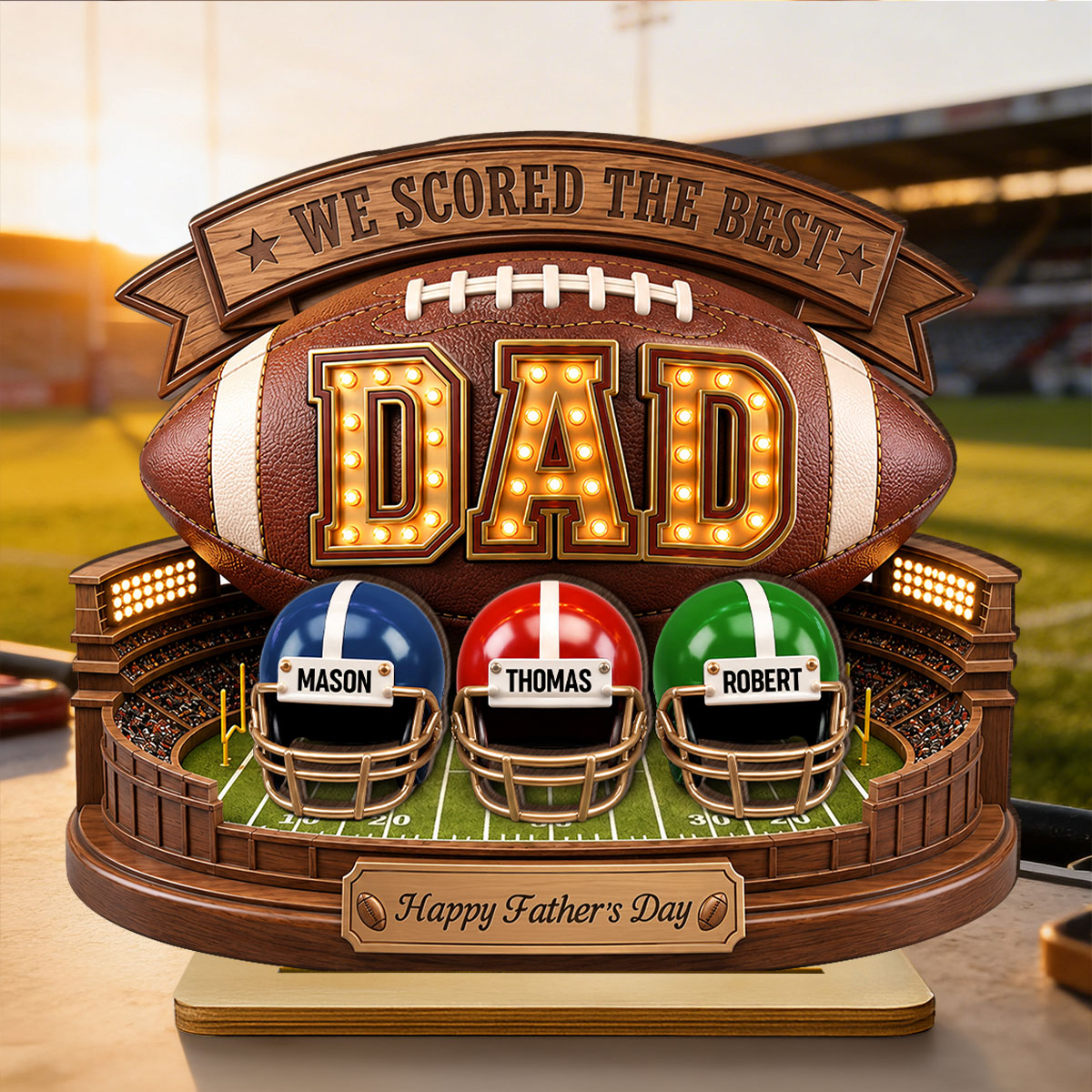 American Football Best Dad - Personalized 2-Layered Wooden Plaque - Gift For Dad, Husband