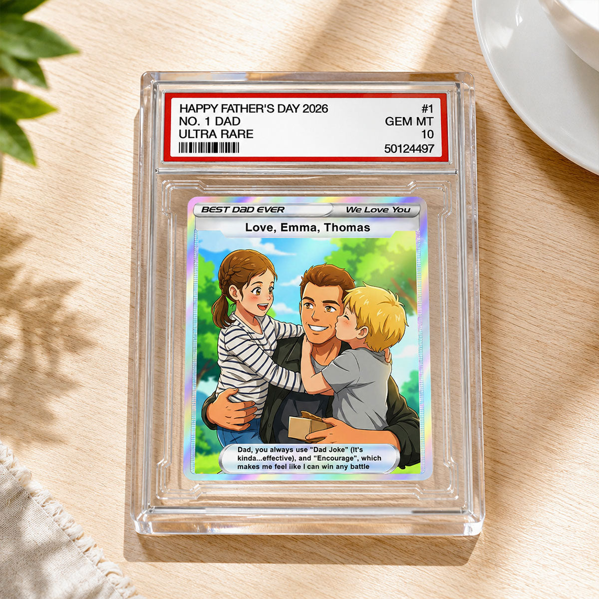 Best Dad Ever Trading Card Cartoon Style - Personalized Acrylic Block Plaque - Gift For Dad, Husband