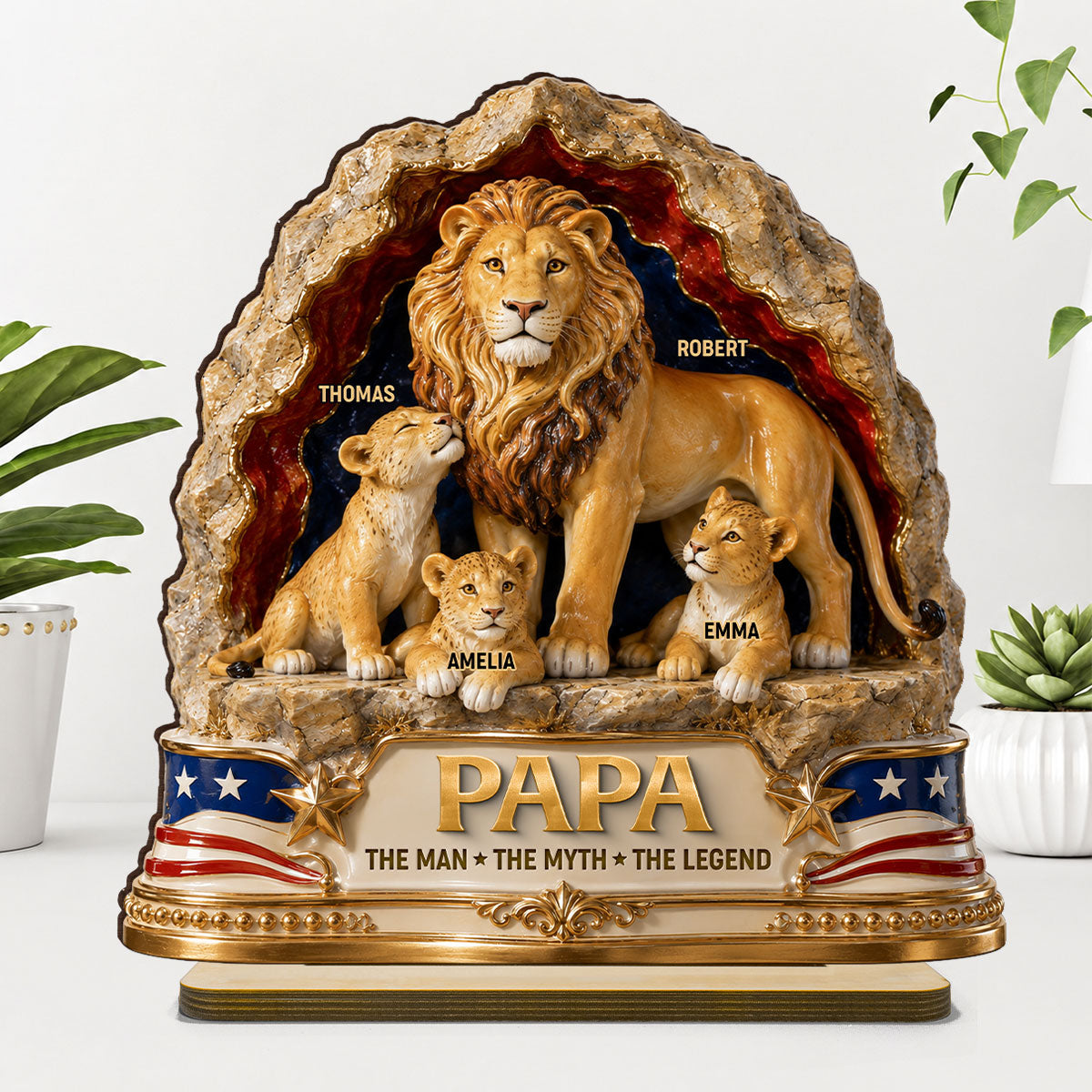 Lion Dad the Legend - Personalized 2-Layered Wooden Plaque - Gift for Dad, Husband