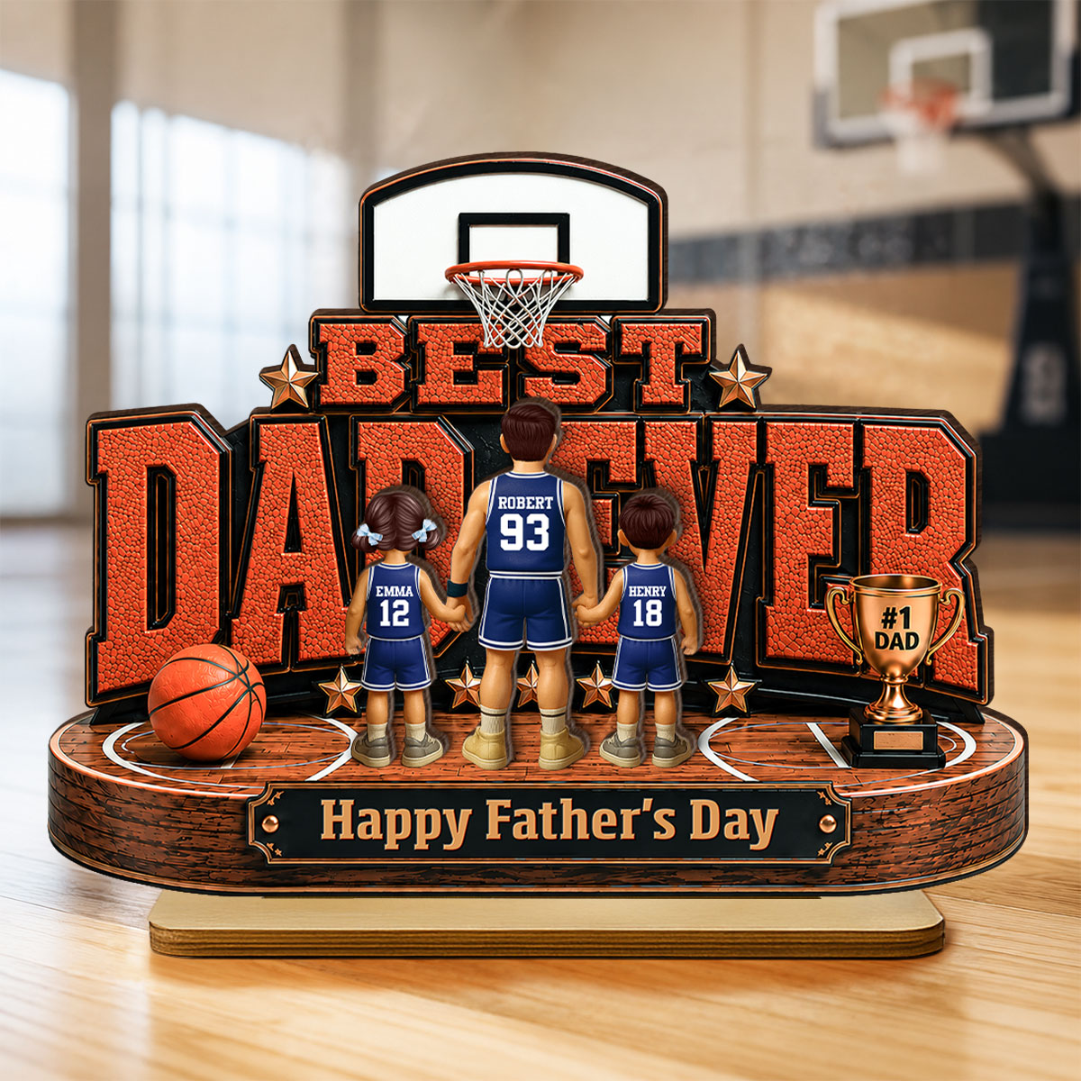 Best Basketball Dad Ever Our MVP - Personalized 2-Layered Wooden Plaque - Gift For Dad, Husband