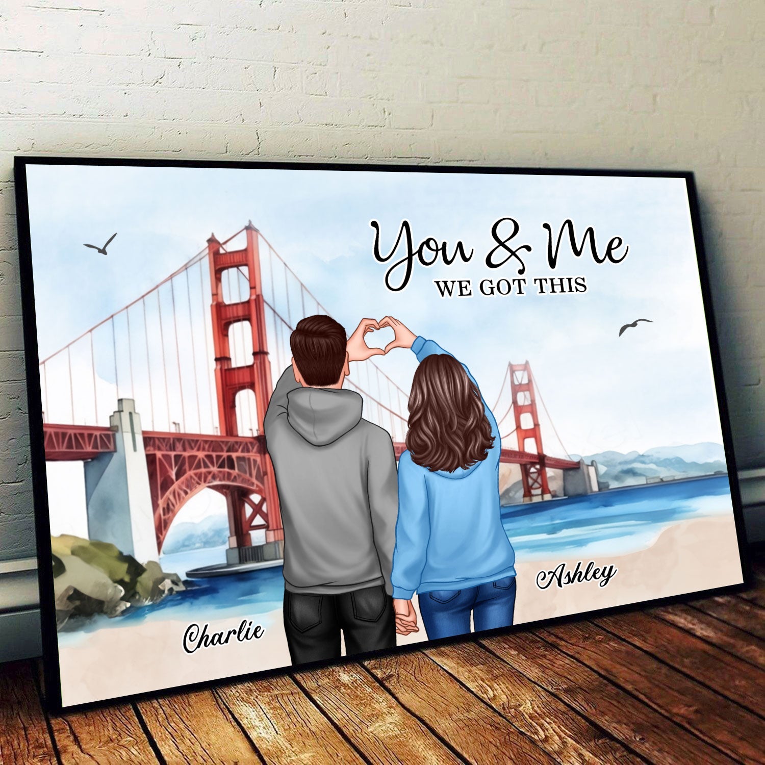 Personalized Couple Bridge Landscape Poster, Gift, Anniversary Gift for Couples