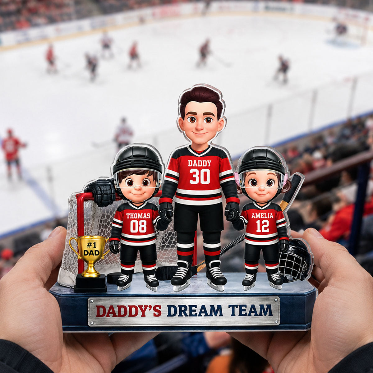 Daddy's Dream Team Hockey Dad & Kids - Personalized Acrylic Block Plaque - Gift For Dad, Husband