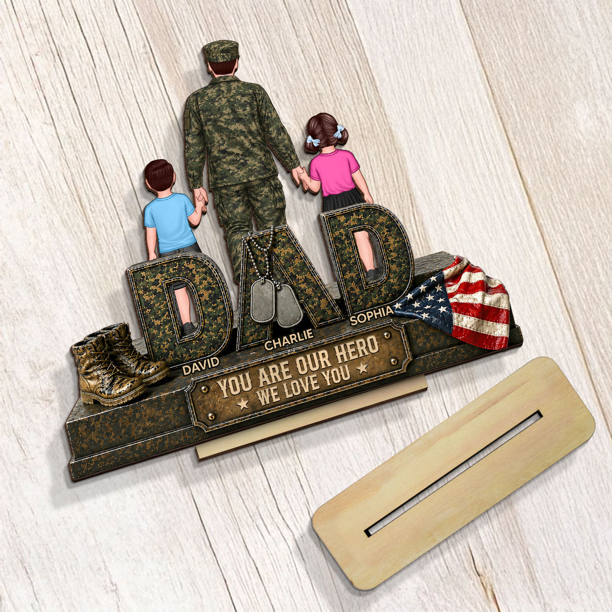 Army Dad You Are Our Hero - Personalized 2-Layered Wooden Plaque - Gift For Dad, Husband