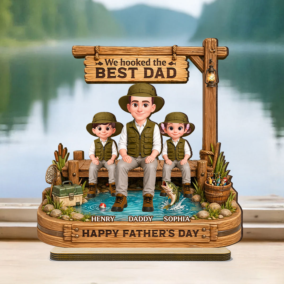 We Hooked The Best Dad Fishing - Personalized 2-Layered Wooden Plaque - Gift For Fishing Dad, Fishing Lovers