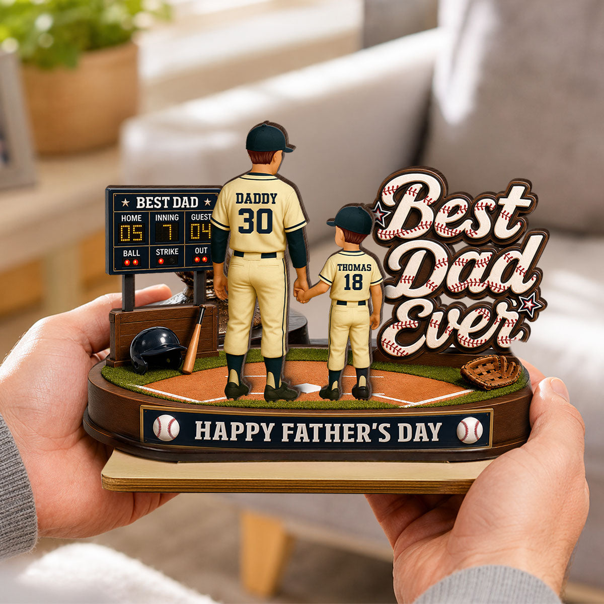 Best Baseball Dad Ever We Caught The Best Dad - Personalized 2-Layered Wooden Plaque - Gift For Dad, Husband