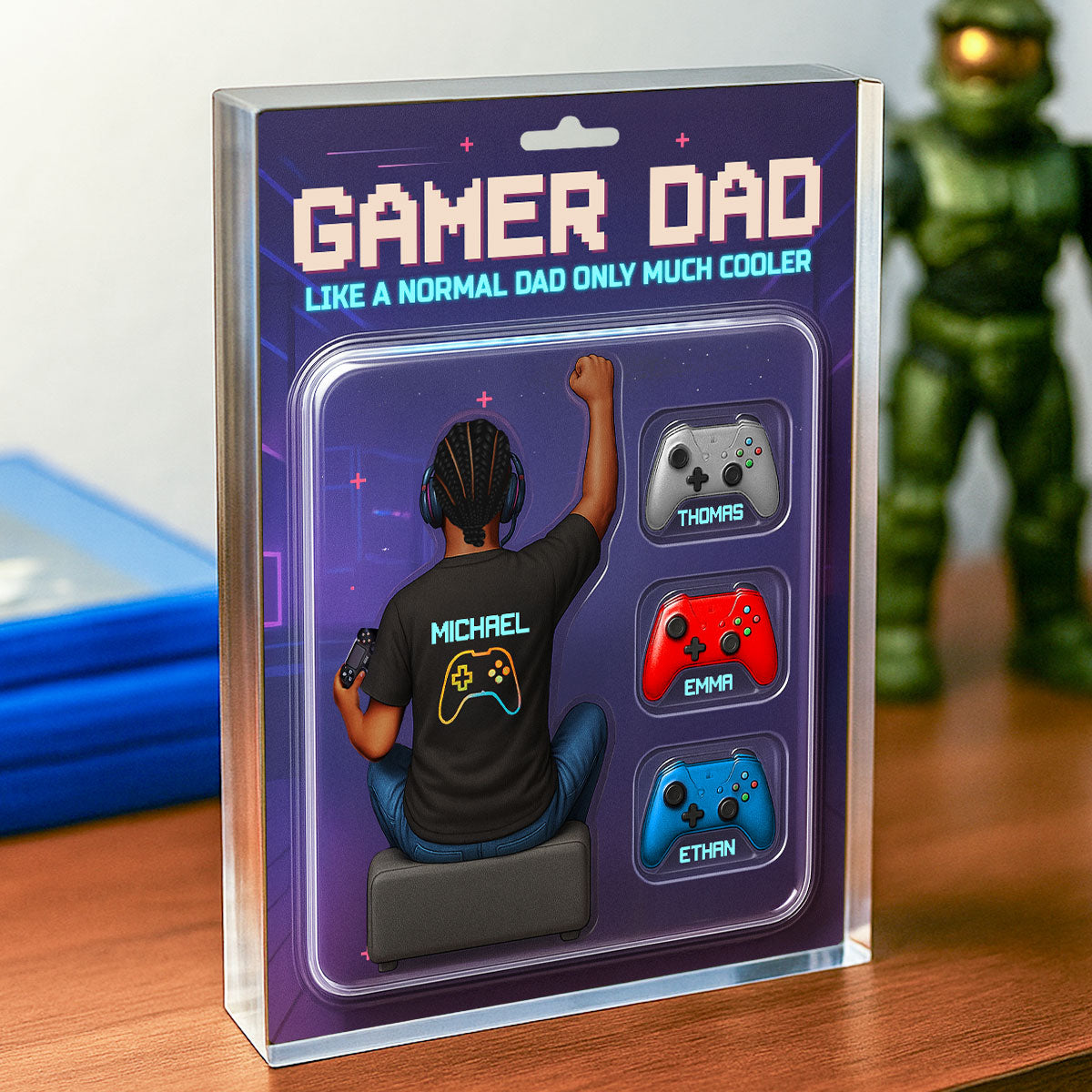 Gamer Dad Back View Toy Box Figures Style, Personalized Acrylic Block Plaque, Gift for Dad, Gift for Husband