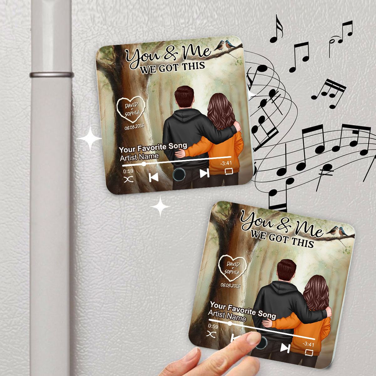 Couple Names Carved On Tree Of Love Personalized Music Fridge Magnet, Heartfelt 2025 Gift For Couple, For Him, For Her, Boyfriend, Girlfriend, Husband, Wife