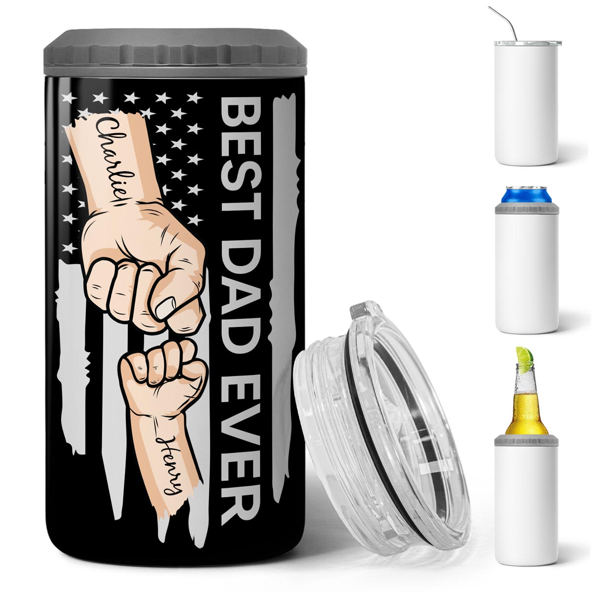Best Dad Ever Nation Flag Fist Bumps Vector Father‘s Day Gift For Husband Father Figures Personalized 4 In 1 Can Cooler