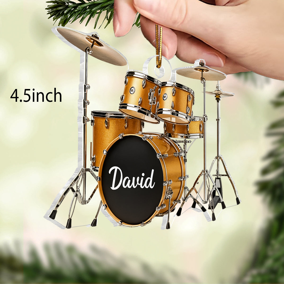 Custom Name Gold Drum Set - Personalized Acrylic Ornament - Thoughtful Drummer Christmas Gift, Musician Christmas Tree Hanging Decor