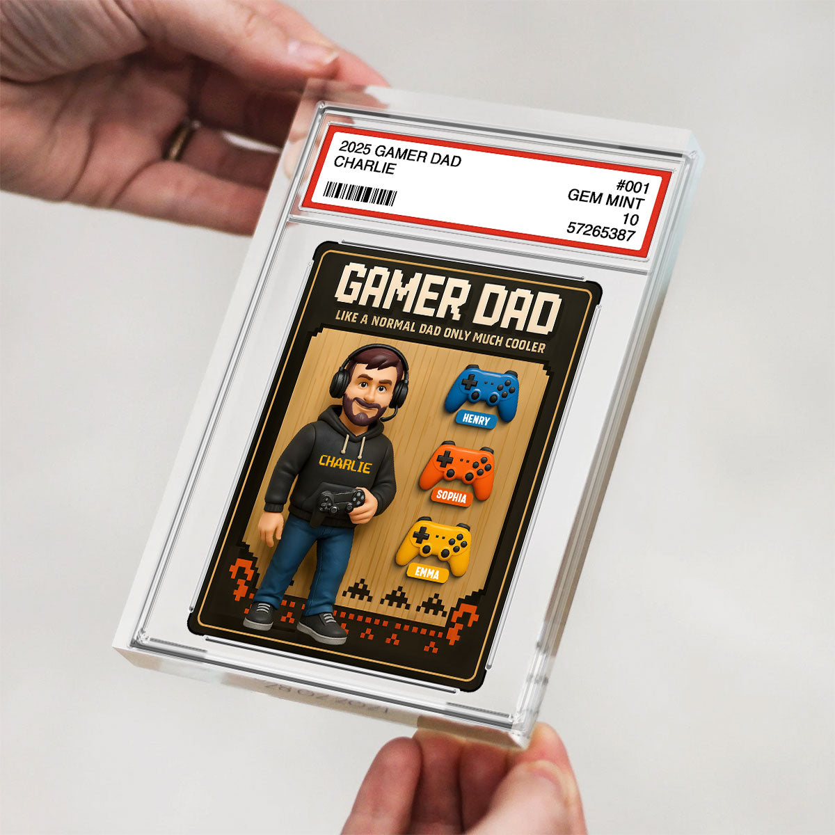 Gamer Dad Trading Card Personalized Acrylic Block Plaque, Gift for Gamer Dad