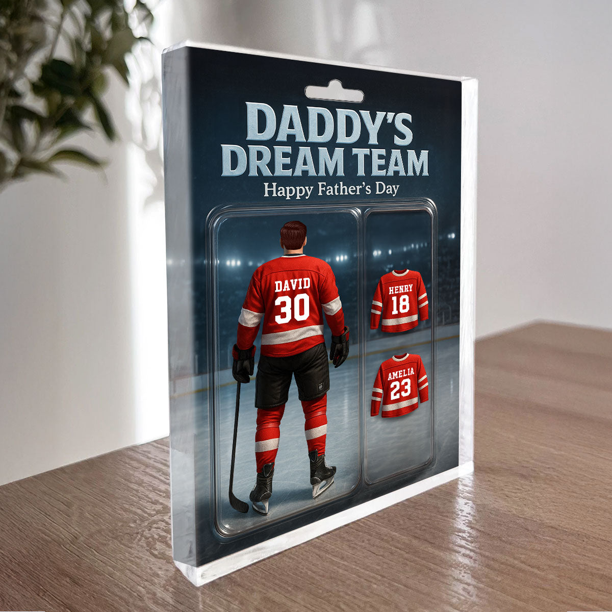 The Best Hockey Dad Ever With Kids' Names Custom Figure Personalized Acrylic Block Plaque, 2025 Gift For Him, For Dad