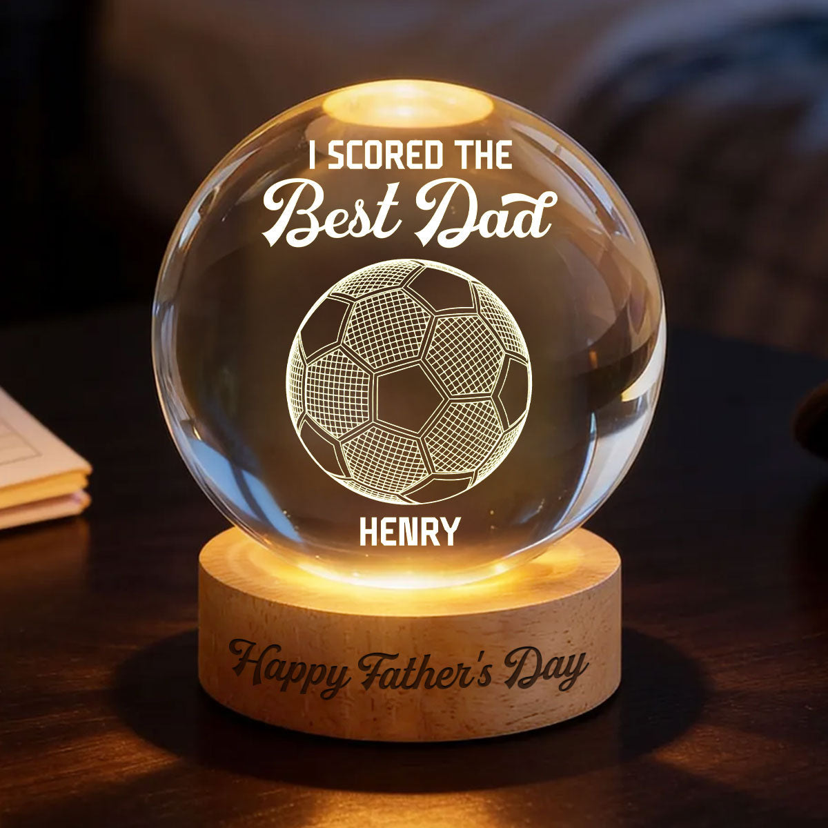 Soccer We Scored The Best Dad Illusion - Personalized Crystal Ball LED Night Light - Gift For Dad