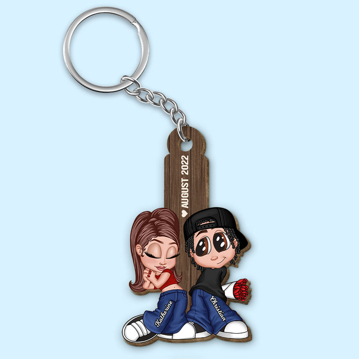 Y2K Couple Personalized Wooden Keychain, Gift For Him, For Her