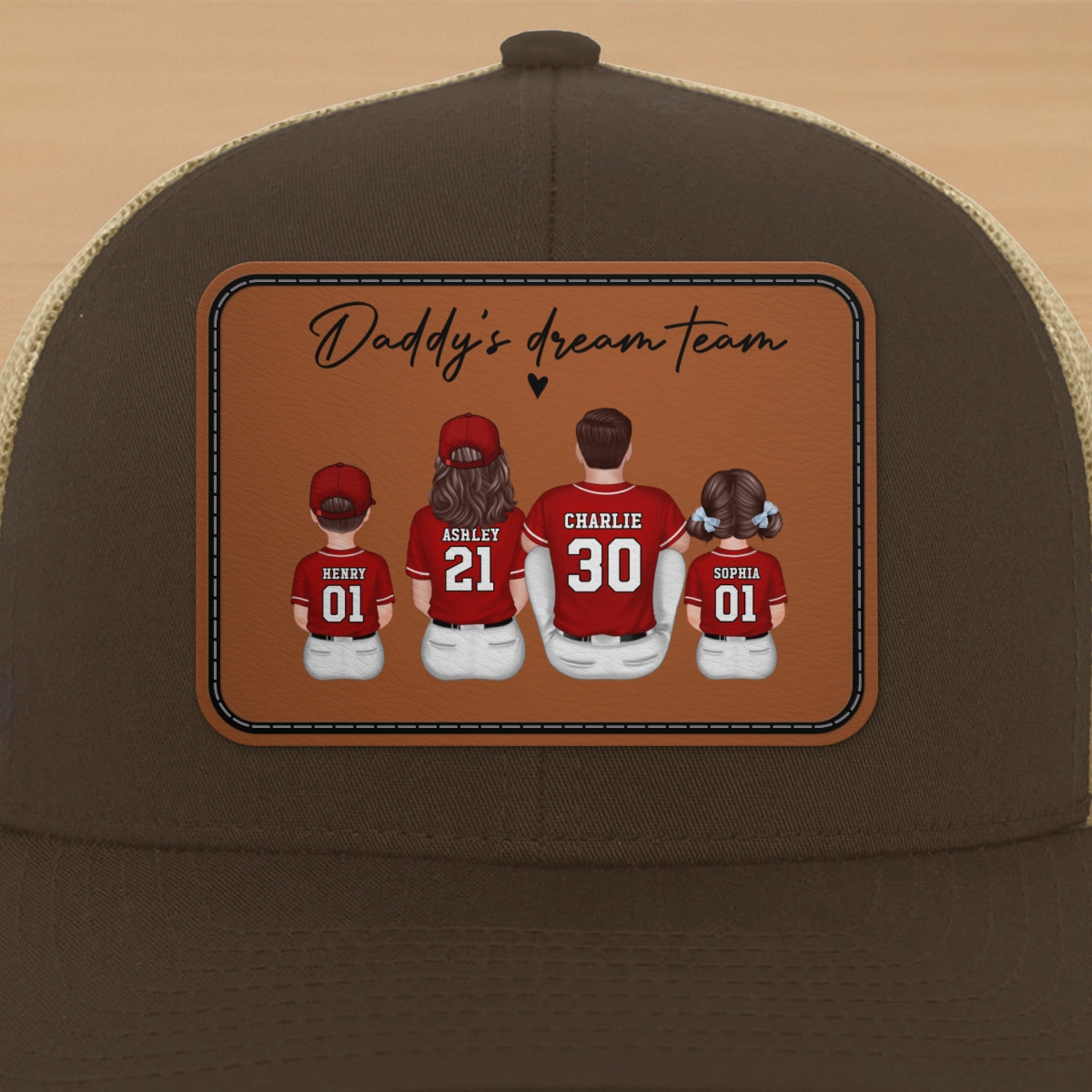 Daddy's Dream Team Personalized Trucker Hat, Father's Day Snapback Baseball Hat Gift for Baseball Dads