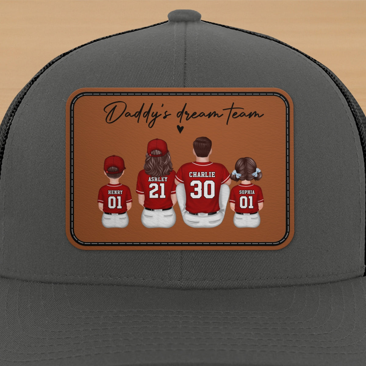 Daddy's Dream Team Personalized Trucker Hat, Father's Day Snapback Baseball Hat Gift for Baseball Dads