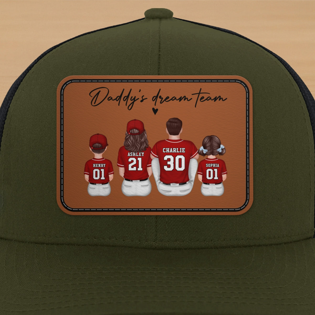 Daddy's Dream Team Personalized Trucker Hat, Father's Day Snapback Baseball Hat Gift for Baseball Dads
