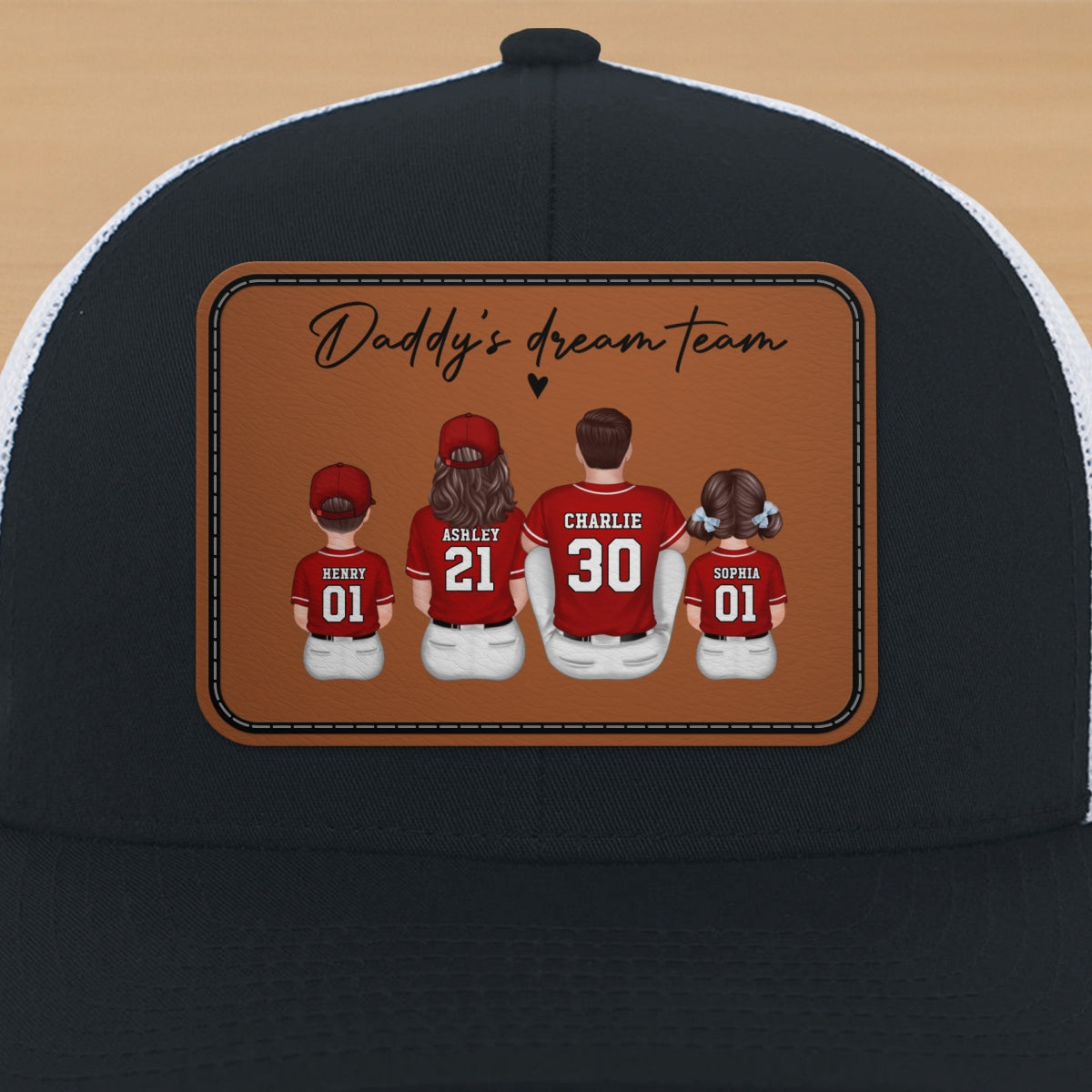 Daddy's Dream Team Personalized Trucker Hat, Father's Day Snapback Baseball Hat Gift for Baseball Dads