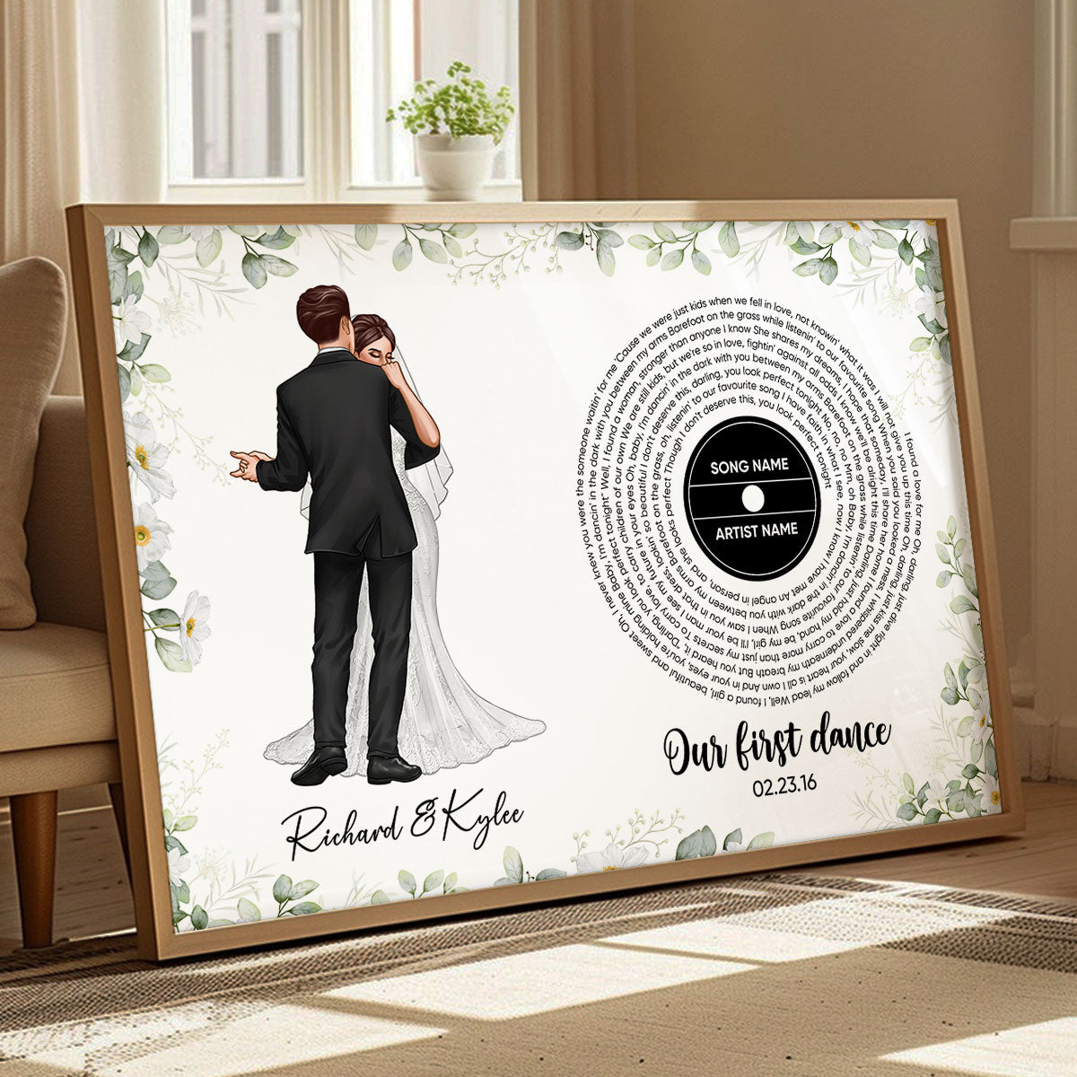 Wedding Song Vinyl Lyrics, Our First Dance Groom Bride Dancing Personalized Poster, Valentines Day Gift, Anniversary Gift for Couple, for Him for Her