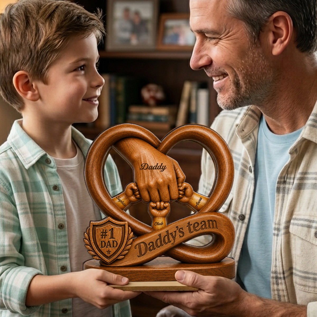 Daddy's Dream Team Fist Bump - Personalized 2-Layered Wooden Plaque - Gift for Dad, Husband