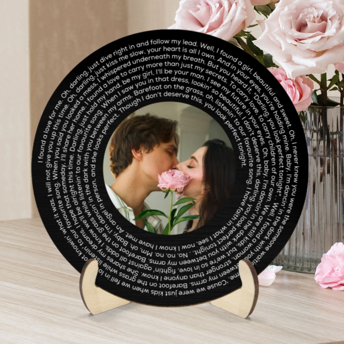 Upload Photo Black White Vinyl Record Personalized 2-Layer Wooden Plaque, Birthday Anniversary Gift For Couple, For Bestie
