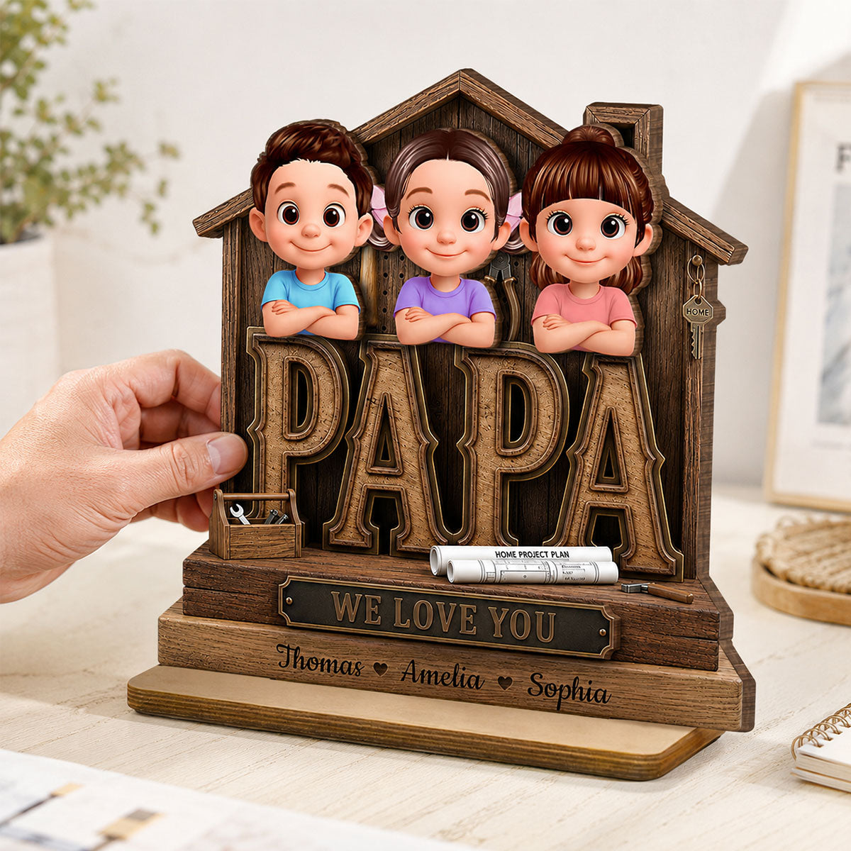 Papa Home Tools We Love You - Personalized 2-Layered Wooden Plaque - Gift for Grandpa, Dad
