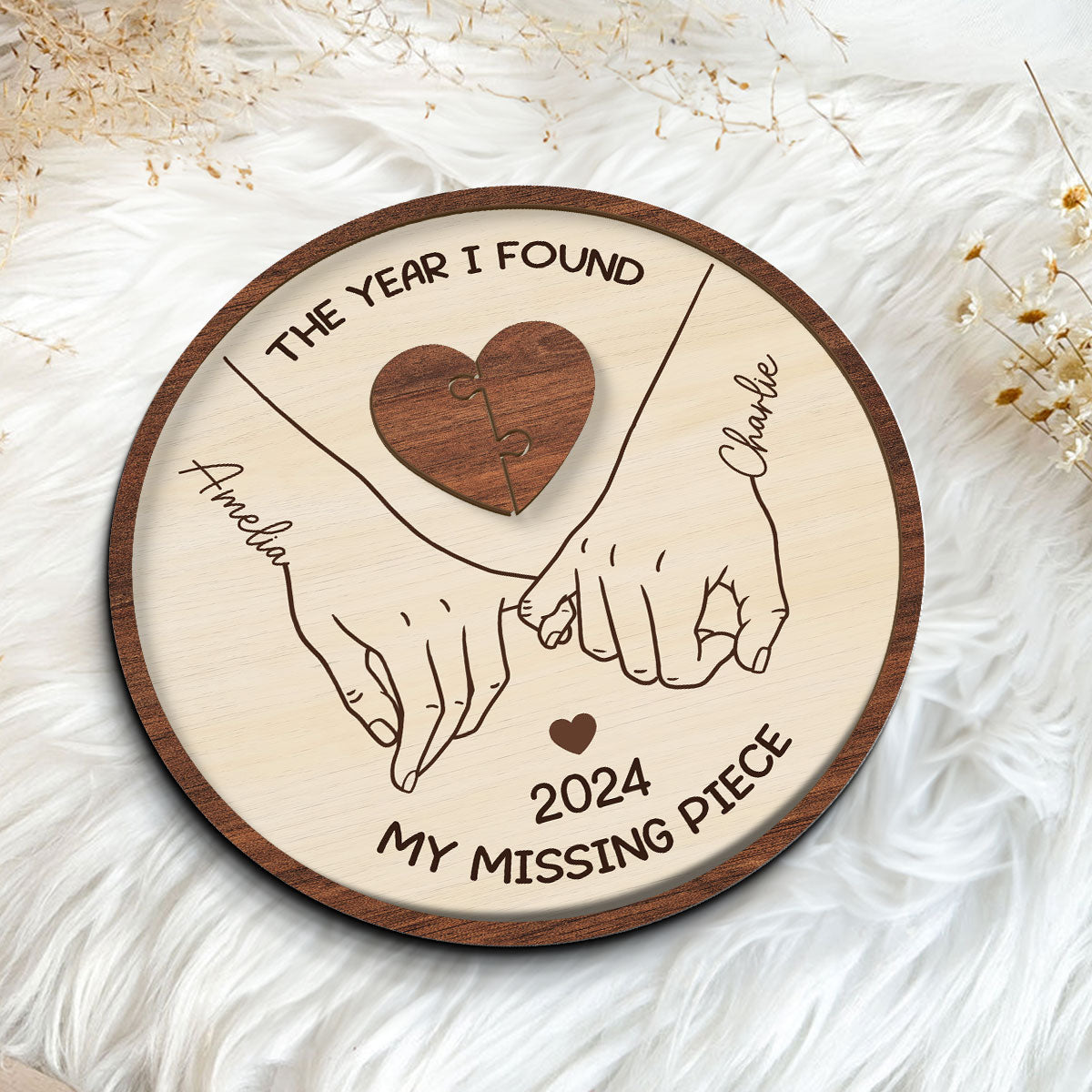 Personalized Couple Pinky Promise Hands 2-Layer Wooden Plaque, You're My Missing Piece, gift, Anniversary gift for Couples