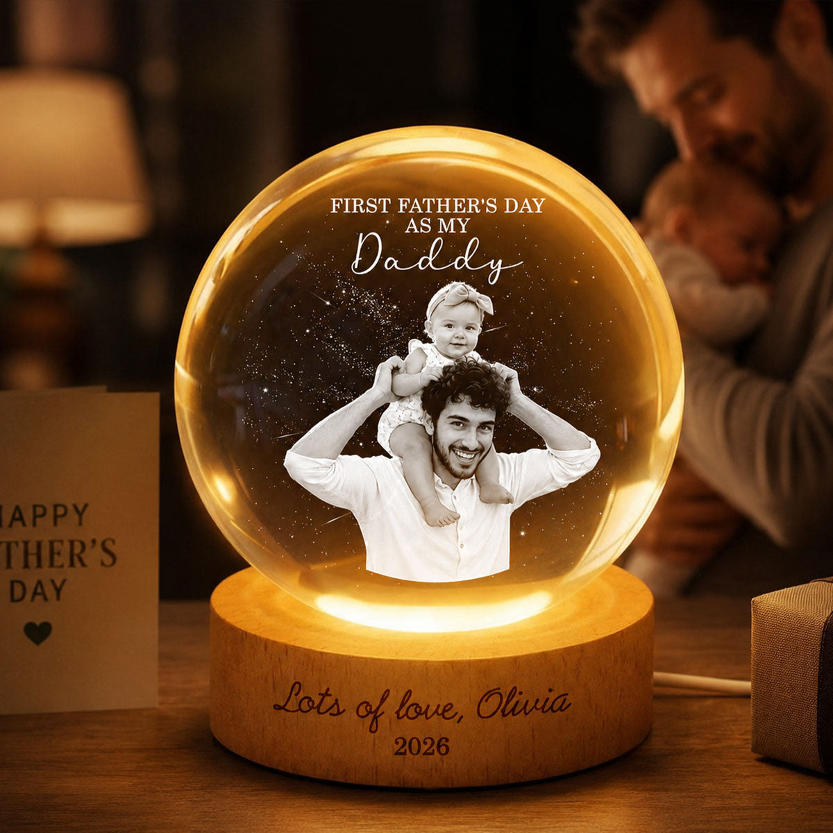 First as My Daddy - Personalized Crystal Ball LED Night Light - Gift for Dad