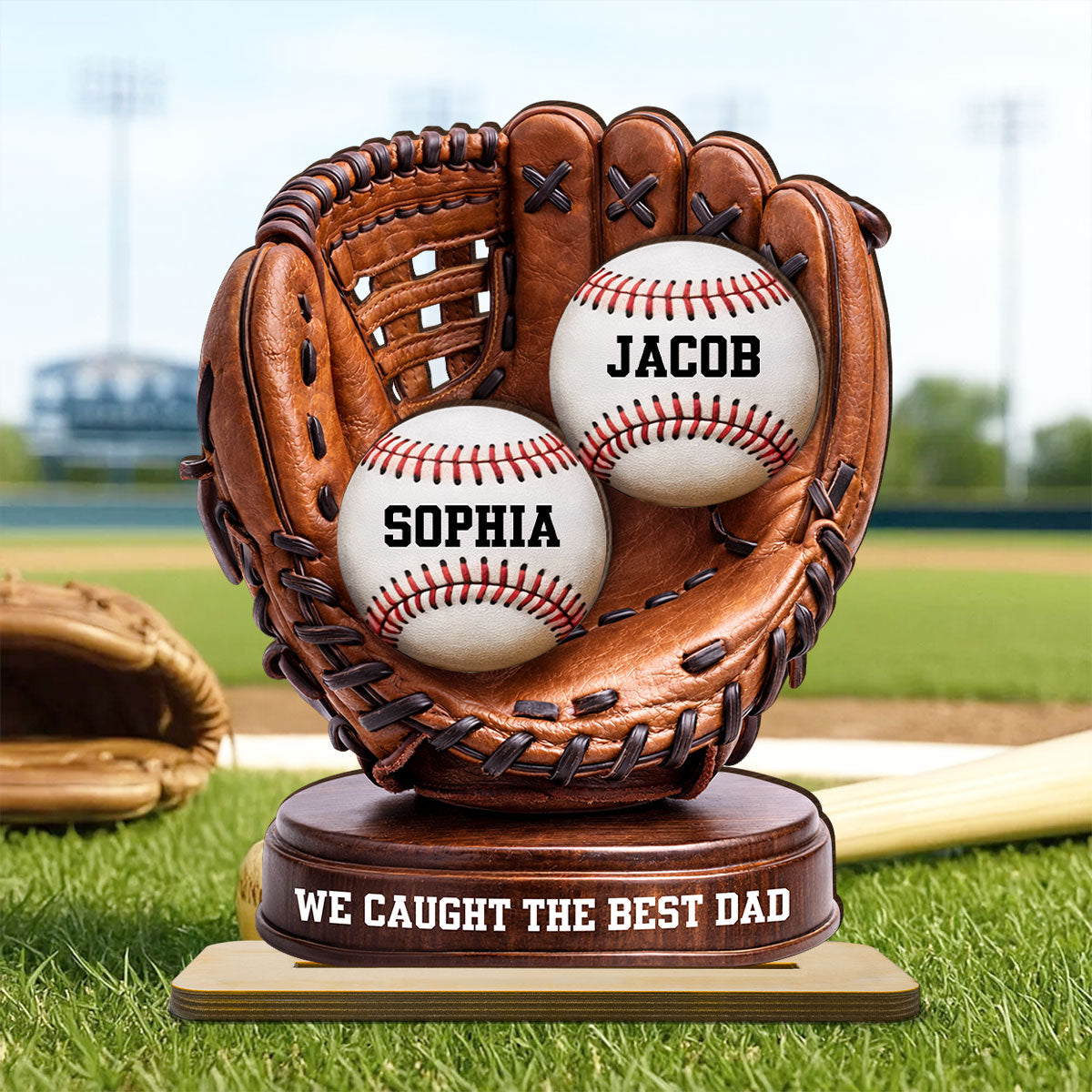 We Caught The Best Dad Baseball Glove - Personalized 2-Layered Wooden Plaque - Gift for Dad, Husband