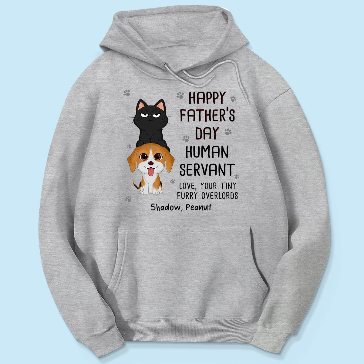 Happy Fatherās Day Human Servant Stacked Cats Dogs Funny Gift For Pet Lover Personalized Shirt