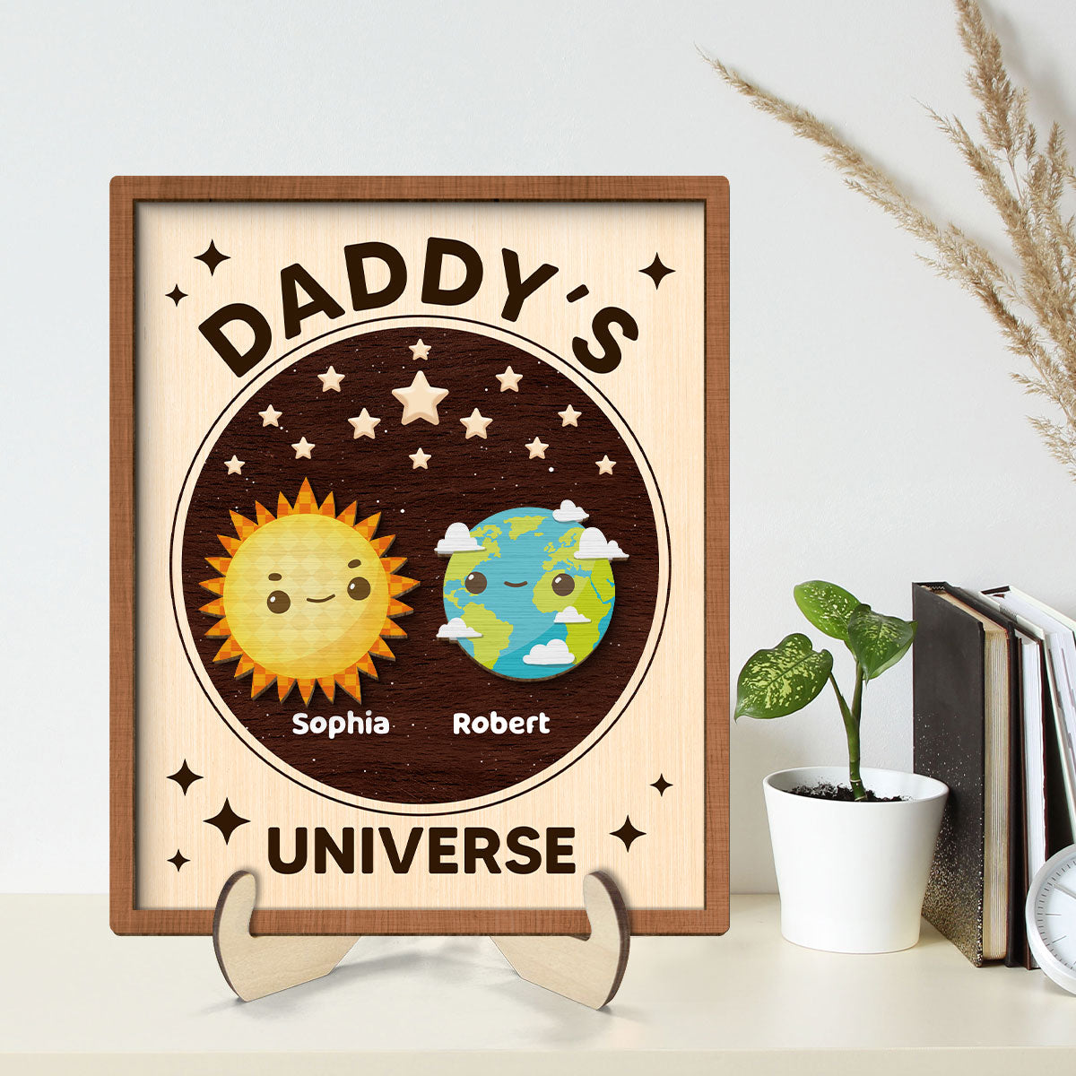 Daddy's Universe Gift Personalized 2-Layer Wooden Plaque
