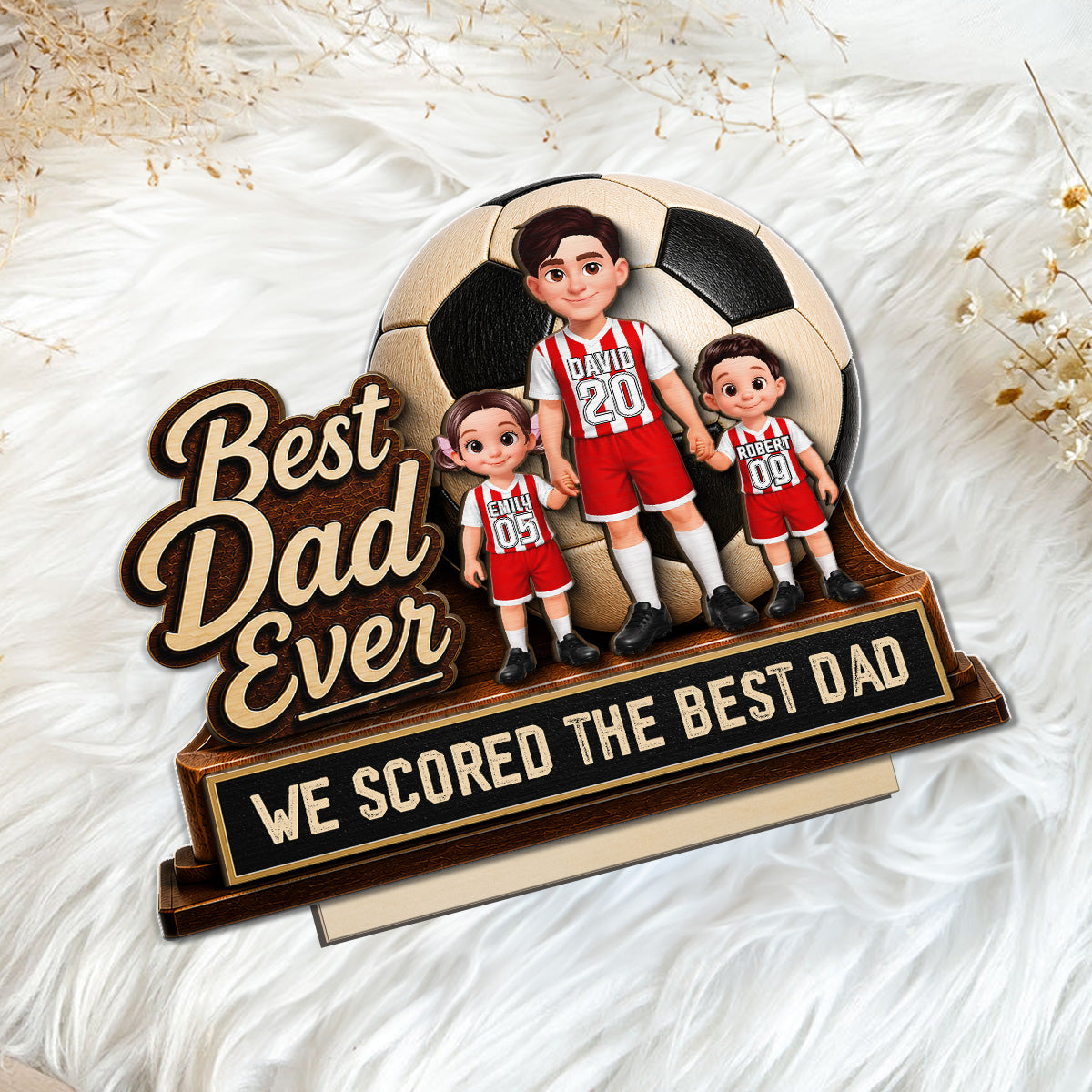 We Scored The Best Dad Soccer Dad & Kids - Personalized 2-Layered Wooden Plaque - Gift For Soccer Dad, UK Football Dad