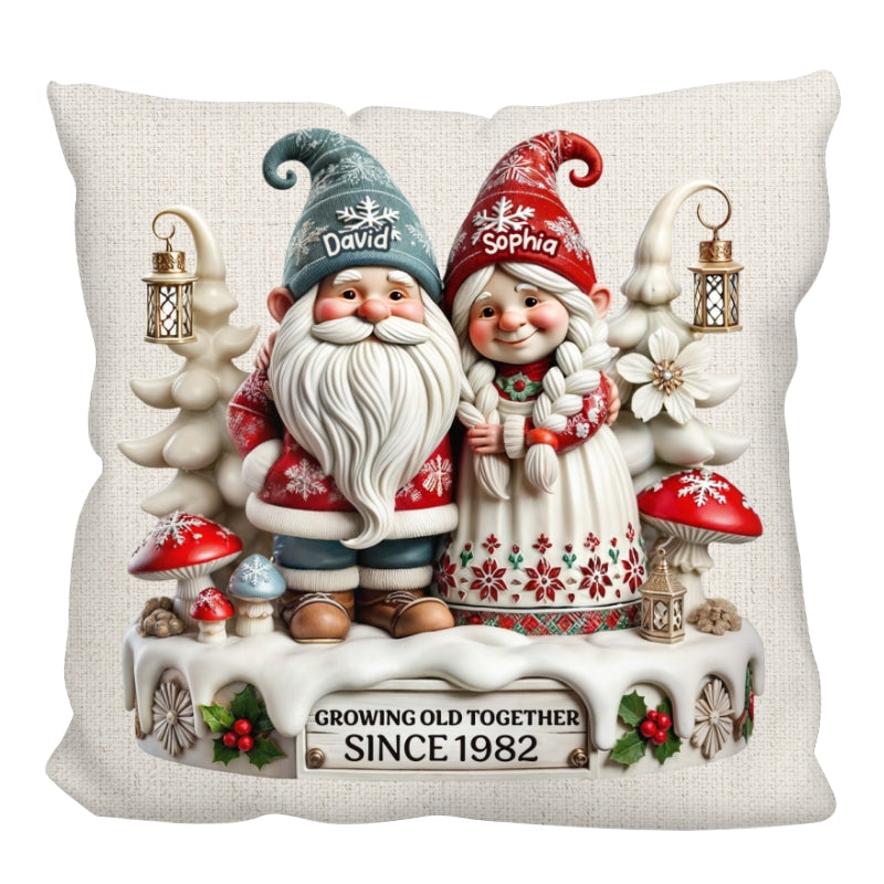 3D Effect Gnome Couple Together Personalized Pillow, Heartfelt Gift For Couple, For Him, For Her, Husband, Wife