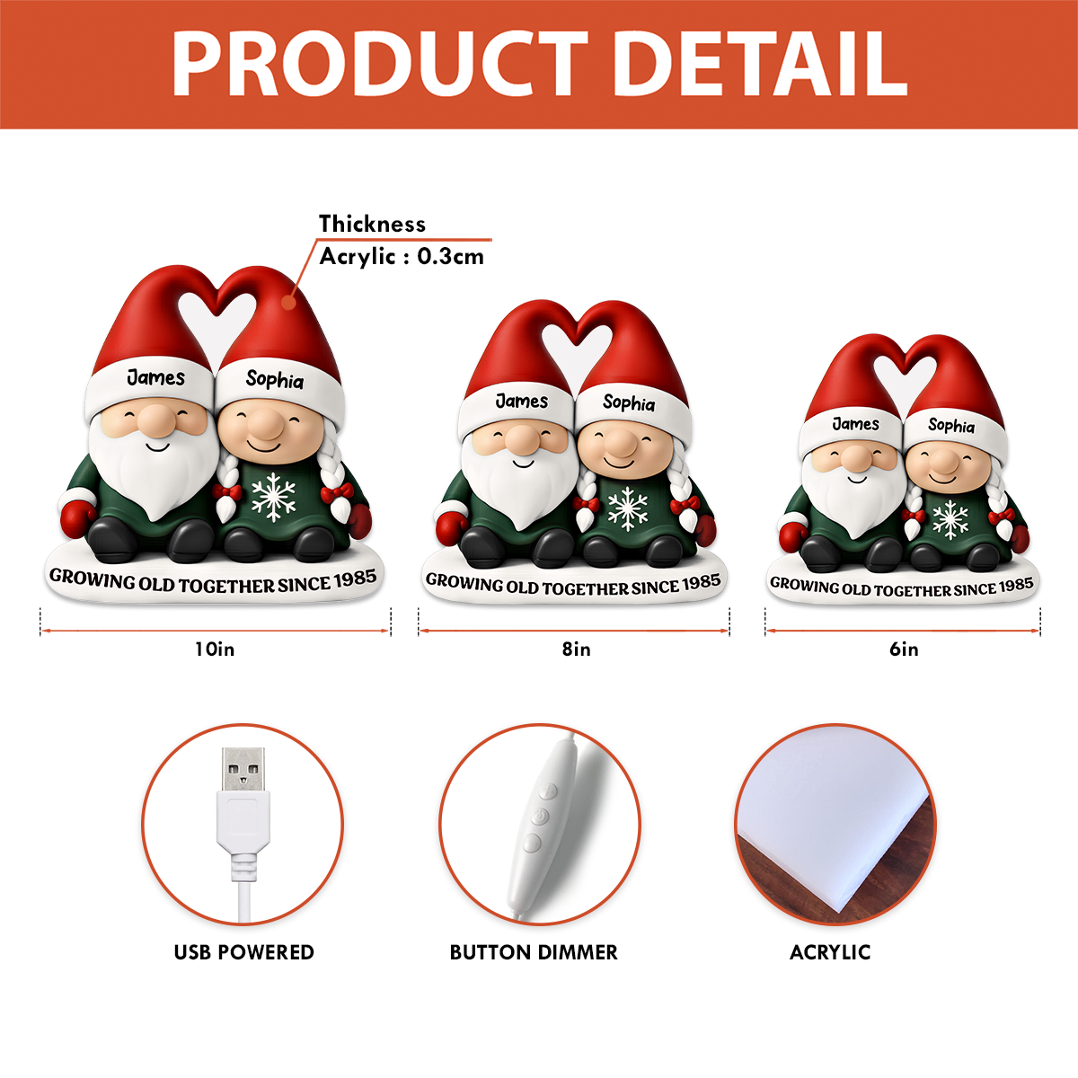 Christmas Gnome Couple Growing Old Together - Personalized Light Box - Gift For Couple