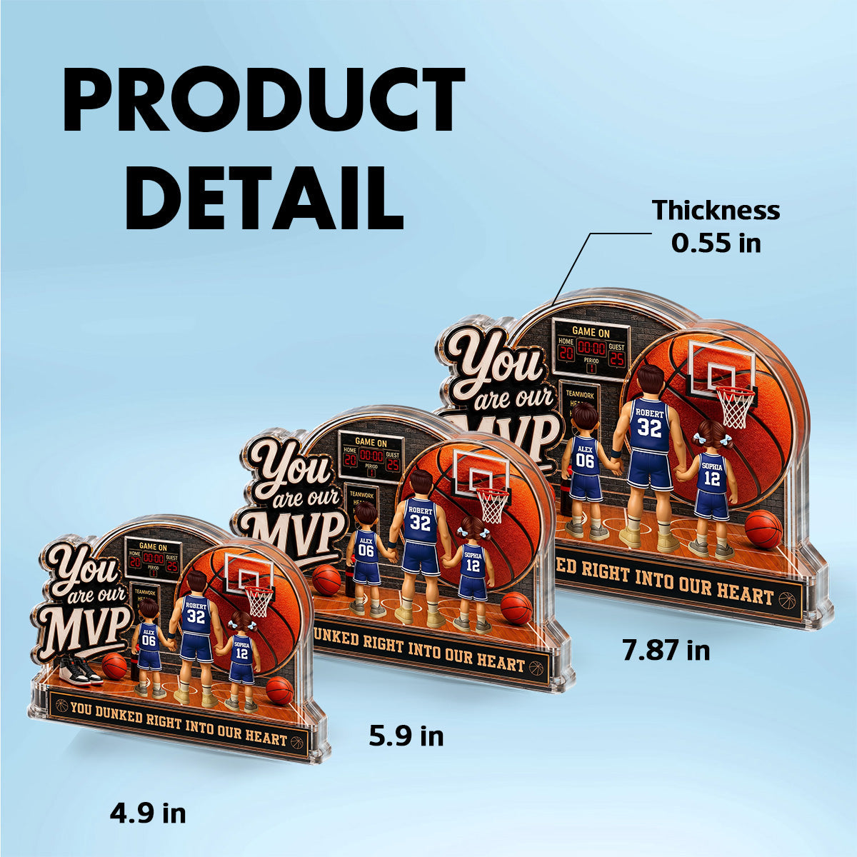 You Are Our MVP Standing Basketball Man & Kids 2D Flat - Personalized Acrylic Block Plaque - Gift For Basketball Dad