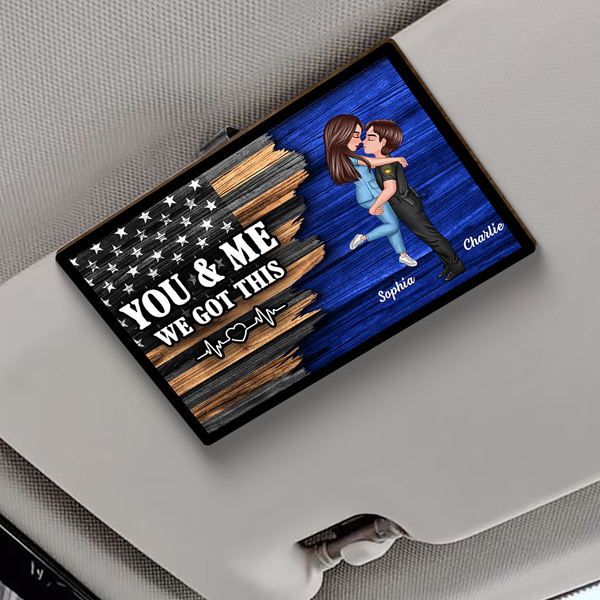 Hero Couple Hugging Kissing Half Flag Gift by Occupation Gift For Her Gift For Him Personalized Car Visor