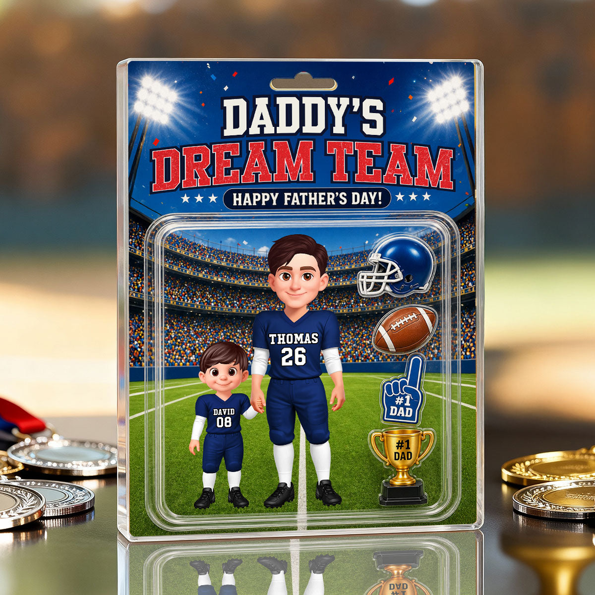 American Football Dad Daddy's Dream Team - Personalized Acrylic Block Plaque - Gift For Football Dad, Husband