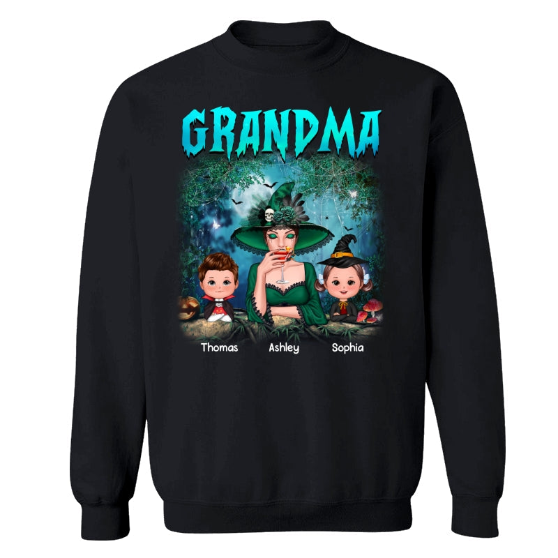Grandma Grandkids Halloween Moon In Forest Personalized Shirt