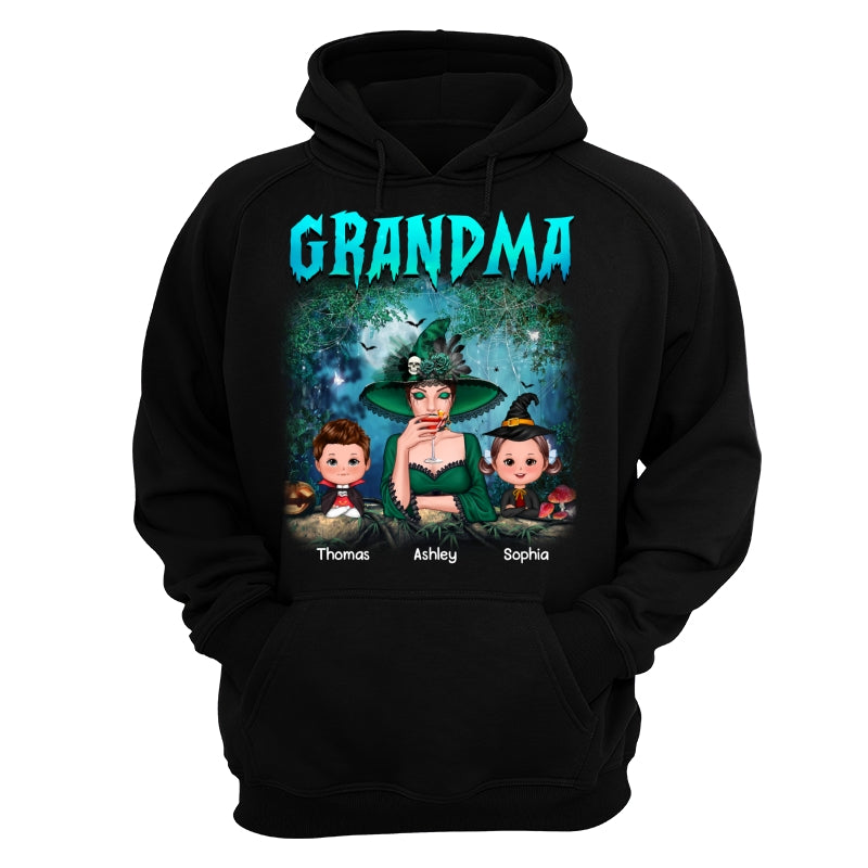 Grandma Grandkids Halloween Moon In Forest Personalized Shirt