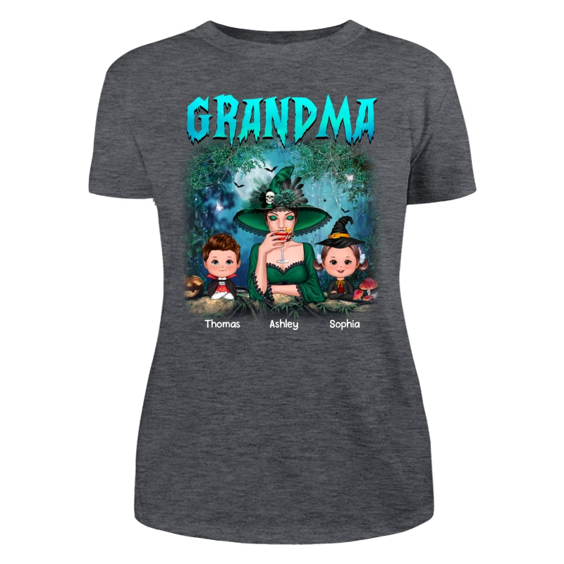 Grandma Grandkids Halloween Moon In Forest Personalized Shirt