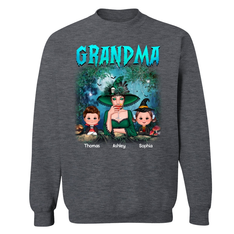 Grandma Grandkids Halloween Moon In Forest Personalized Shirt