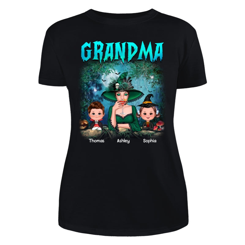 Grandma Grandkids Halloween Moon In Forest Personalized Shirt