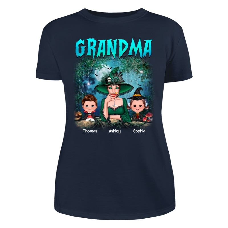 Grandma Grandkids Halloween Moon In Forest Personalized Shirt