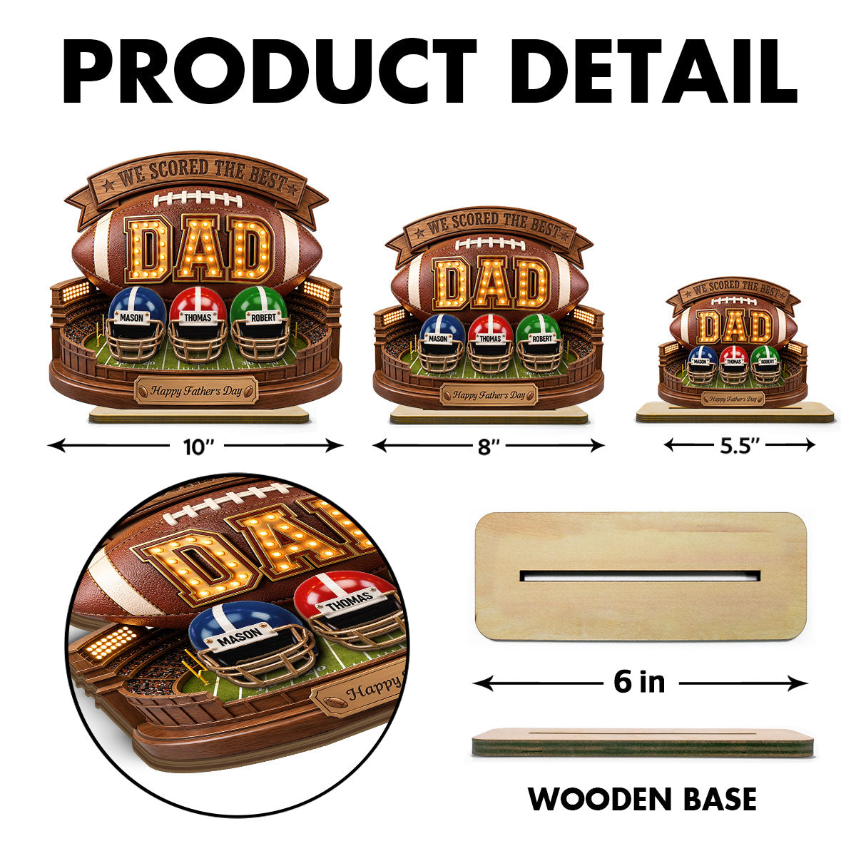 American Football Best Dad - Personalized 2-Layered Wooden Plaque - Gift For Dad, Husband